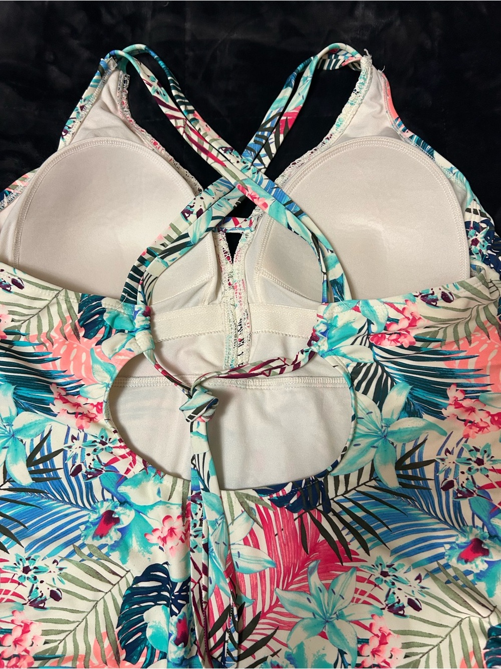 Time and Tru Tropical Floral and Lace one piece - Picture 6 of 8